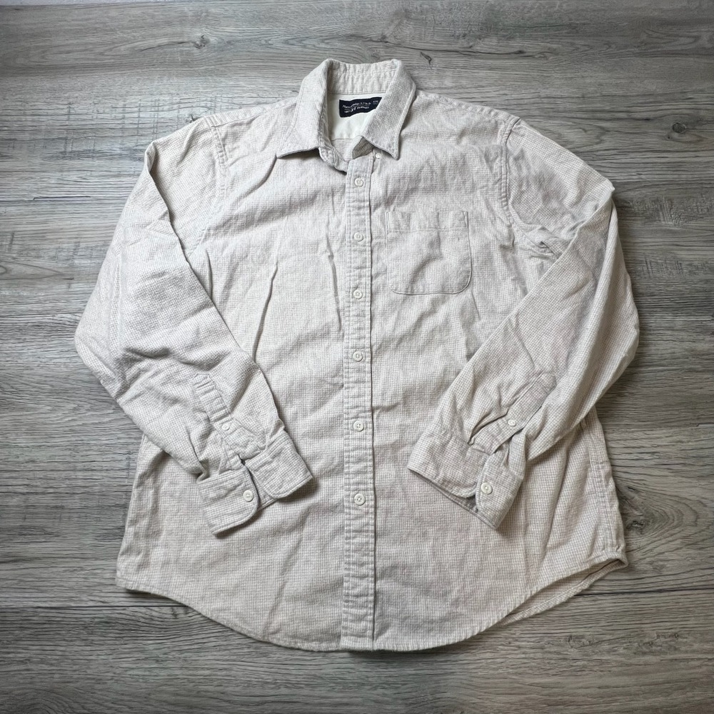 Abercrombie & Fitch Flannel Shirt Mens XXL Tan Cream Micro Check Button Up